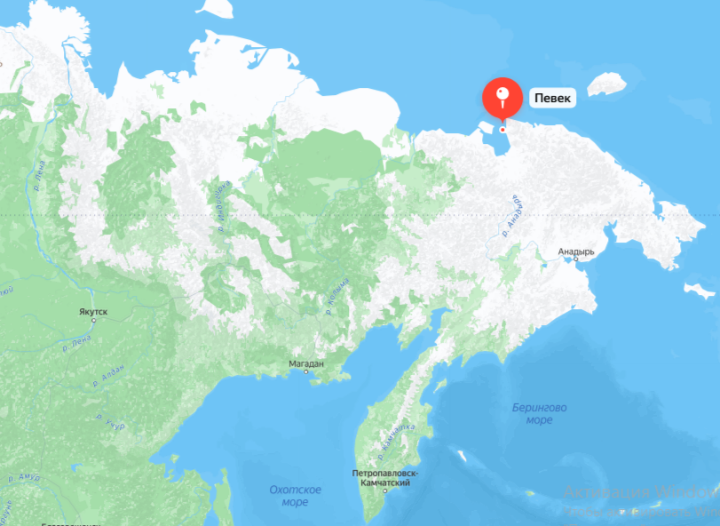 Певек на карте России / Фото: https://yandex.ru/maps/geo/pevek/53064308/