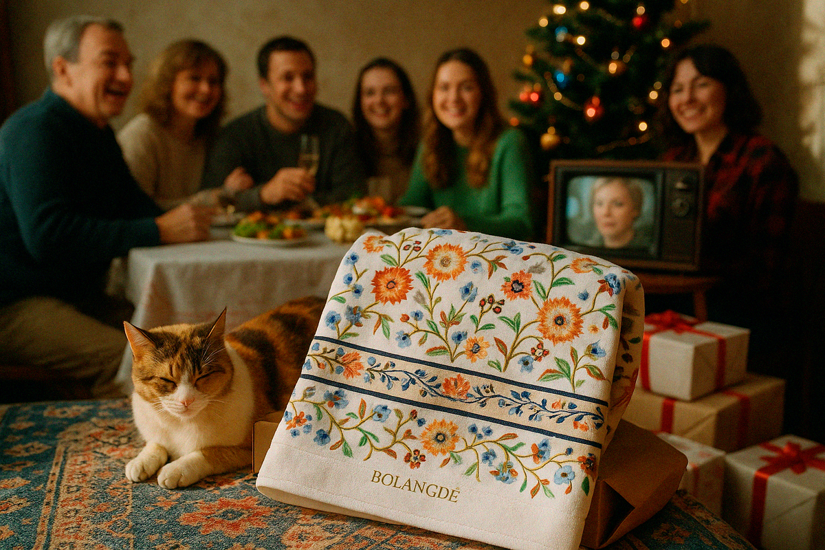 Когда дом наполнен теплом, даже кот выбирает самое мягкое место — на полотенце Bolangde.