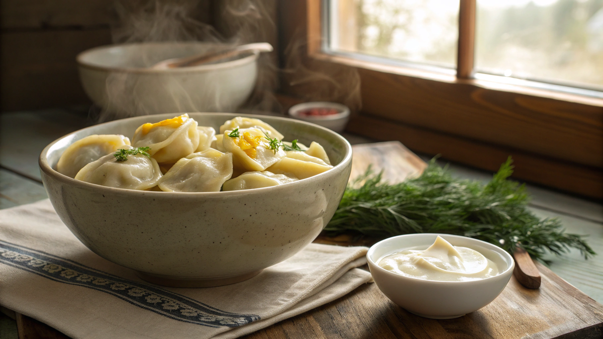 Глубокая тарелка с пельменями