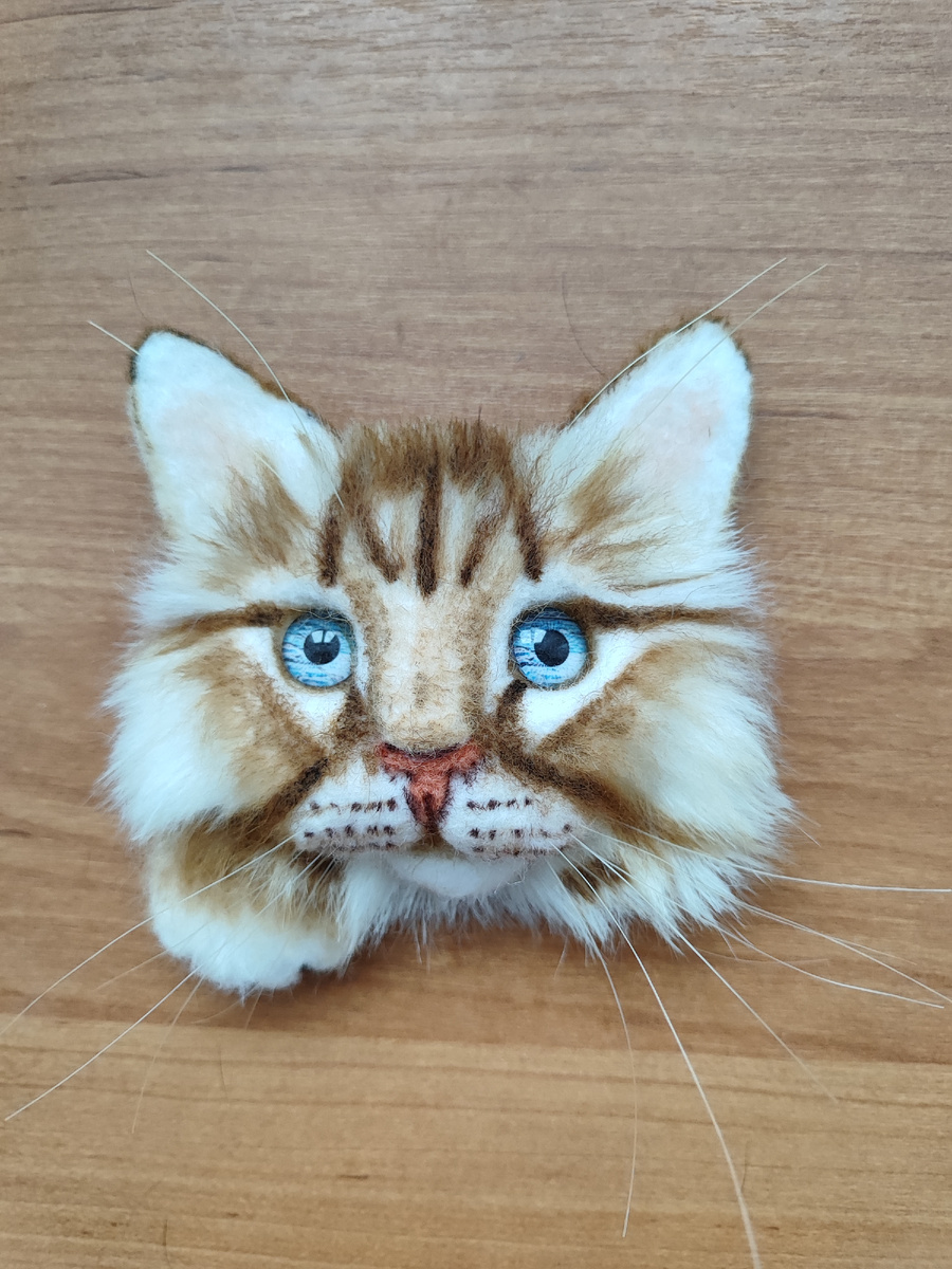 брошь кот рыжий, размер 9х12, шерсть овечья, экомех
