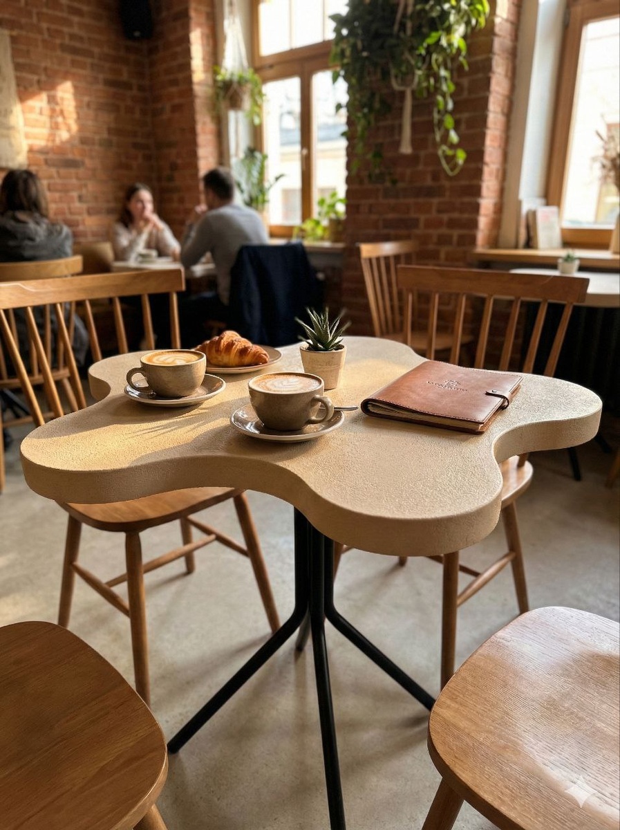 крышки столов из микроцемента.