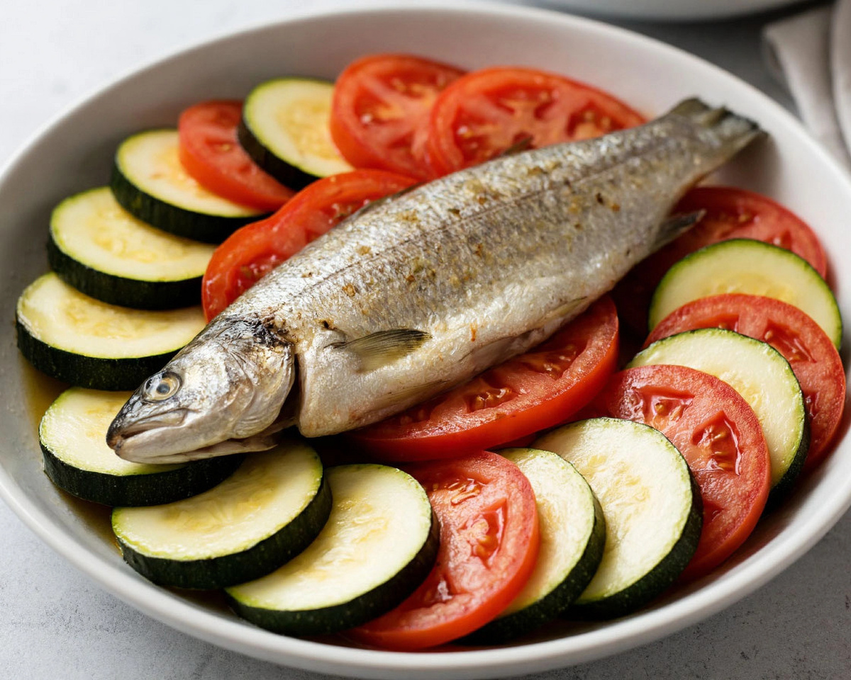 Форель с овощами в духовке: сочное диетическое блюдо за 40 минут. Пошаговый рецепт 🐟 🍆 🍅