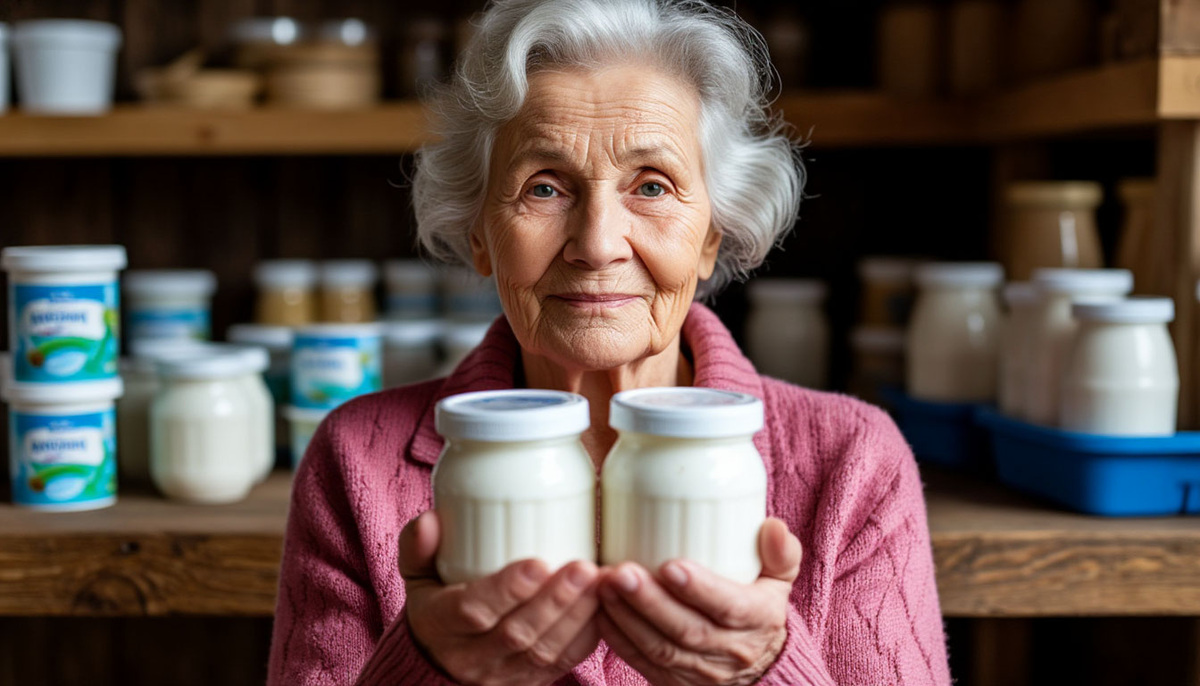 Бабушка купила много йогуртов