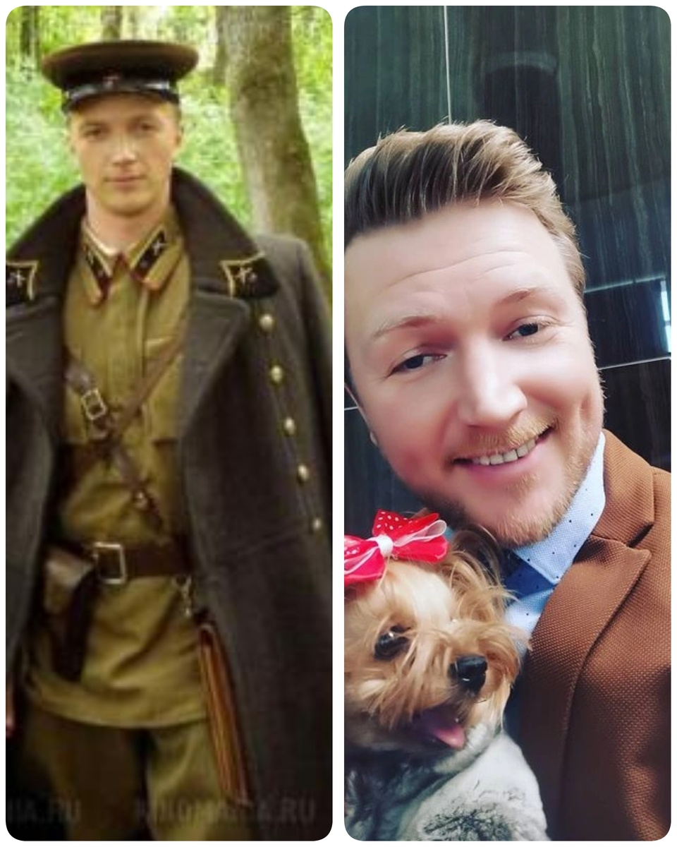 Актер в роли; рядом с собакой