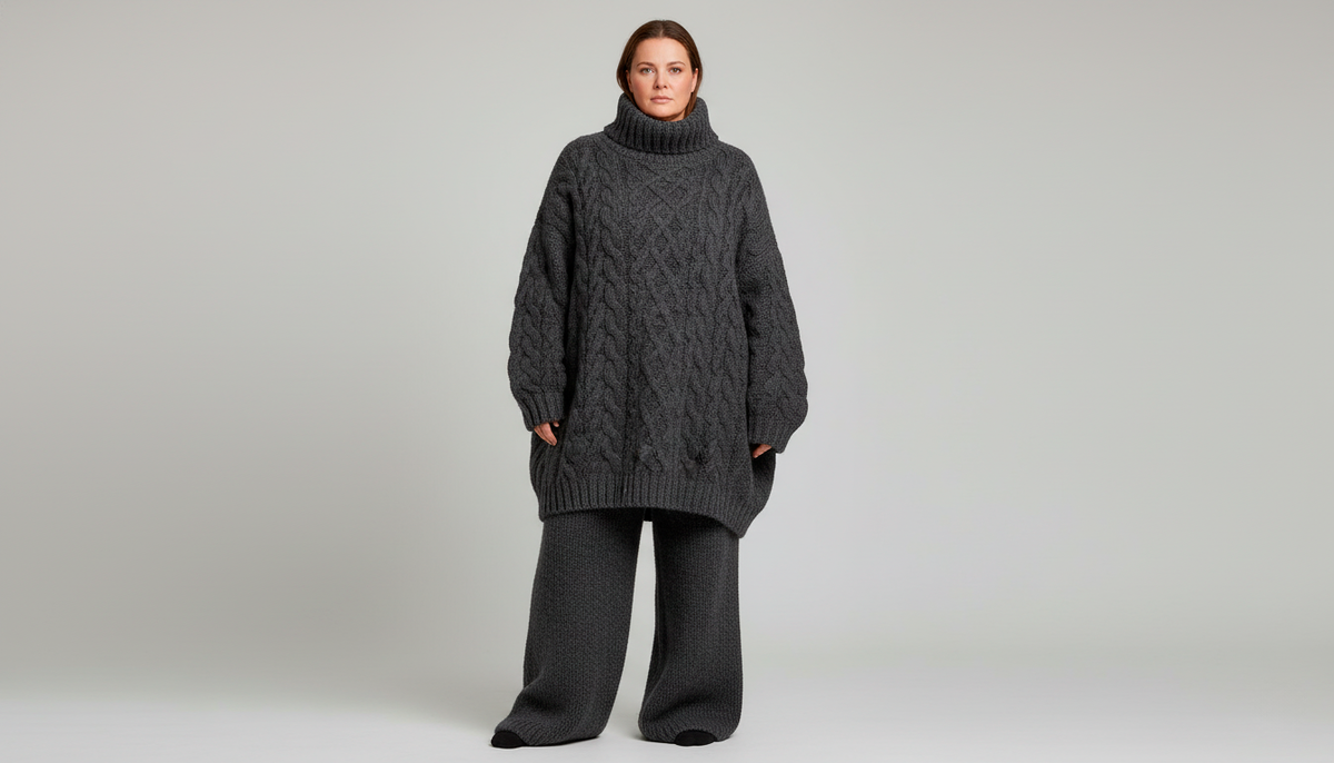 Попытка спрятаться в бесформенный оверсайз часто приводит к обратному эффекту: вместо стройности мы получаем массивный "квадрат".