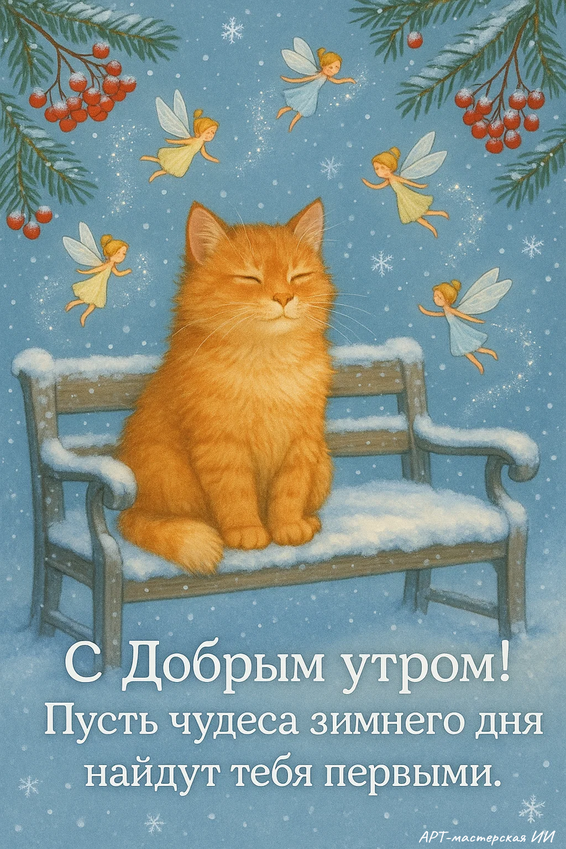 Открытка из серии “Доброе зимнее утро” от автора канала Арт-мастерская ИИ.