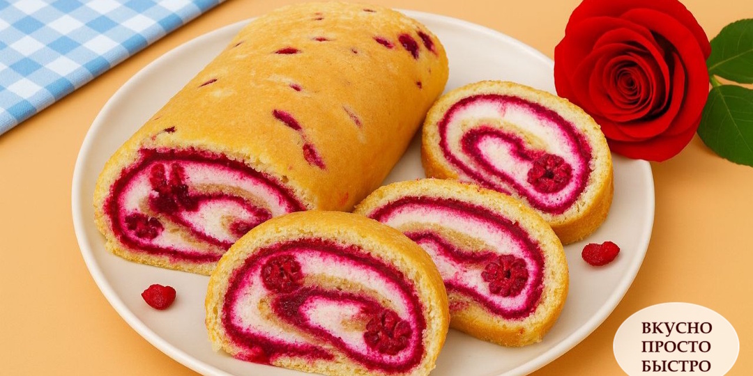 МАЛИНОВЫЙ РУЛЕТ! Нежнейший, сочный, с ягодным взрывом вкуса