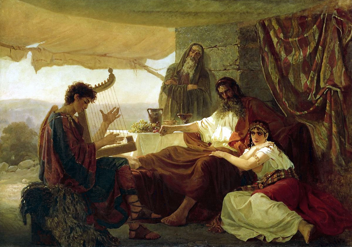 Н.П. Загорский, Давид играет на арфе перед Саулом (1873)