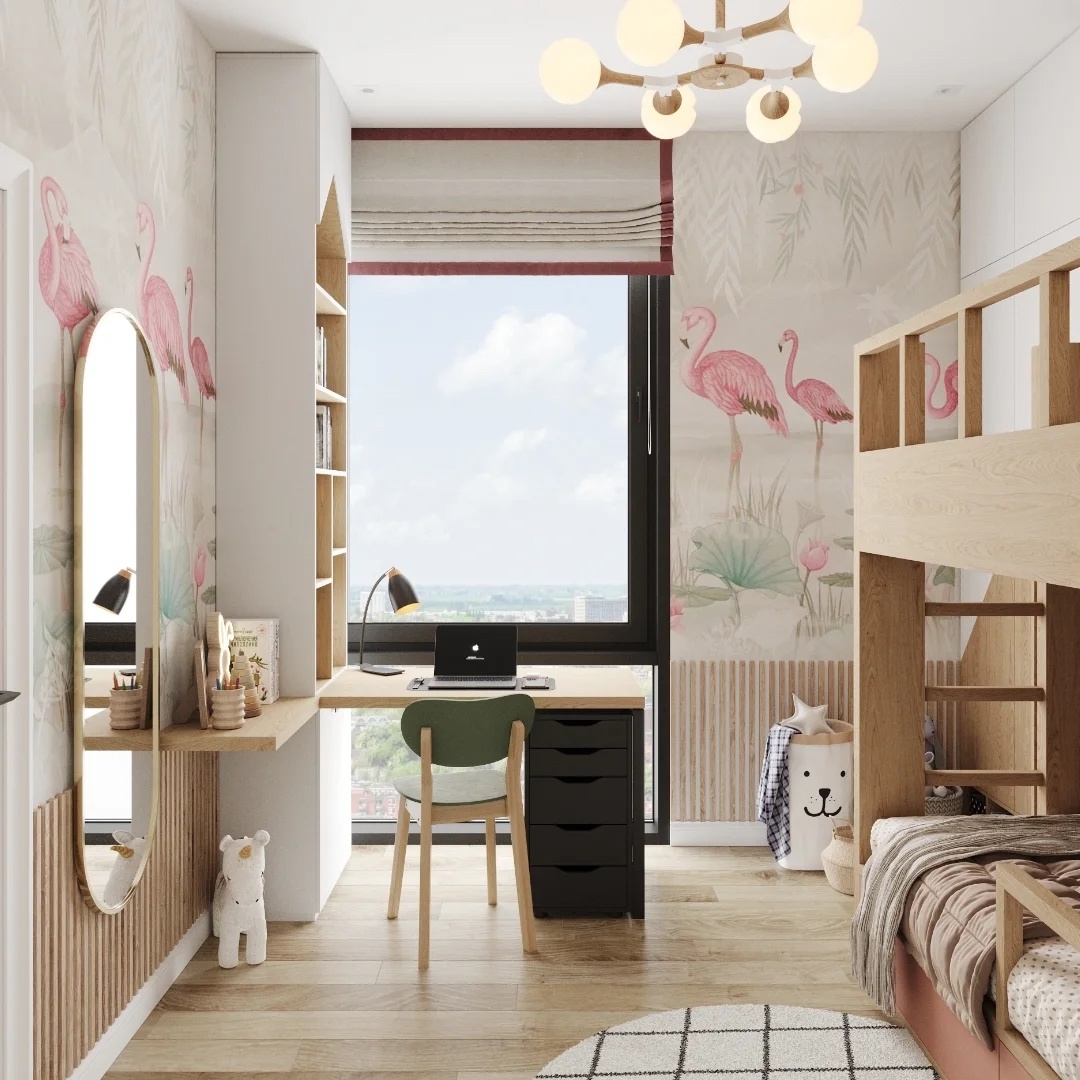 Обои «Фламинго на озере»