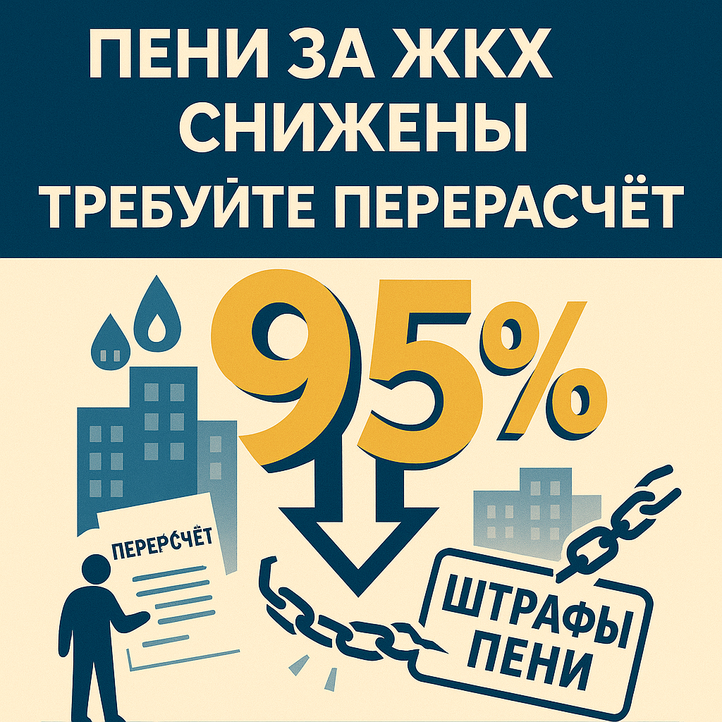 Вы платили за ЖКУ с опозданием и каждый раз вместе с долгом гасили штрафные пени? До сентября 2024 года их размер составлял 21% годовых — сумма набегала существенная. Казалось, так и должно быть.

Но закон изменился. С 28 сентября 2024 года размер пени за просрочку платежей за ЖКУ снижен более чем в два раза — до 9,5% годовых.

Главное: Если вы платили по старым, завышенным ставкам (а многие управляющие компании до сих пор начисляют их «по инерции»), вам полагается перерасчёт и возврат переплаты. Один собственник уже вернул таким образом 18 000 рублей, которые УК молчаливо удерживала несколько лет.

В этой статье — точная формула для самостоятельного расчёта, готовые образцы заявлений в УК и пошаговый план действий на случай, если в вашей управляющей компании «не поняли» новый закон. Эти деньги уже должны быть в вашем кармане.