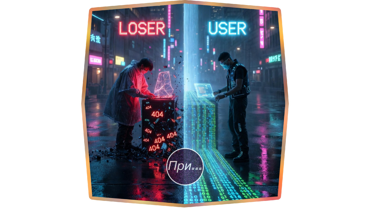 Иллюстрация к статье Олега Лубски "Лузер vs юзер: как два брата-англицизма разошлись в вечной схватке за вашу самооценку" | (с) авторы иллюстрации — Grok & Олег Лубски 2026