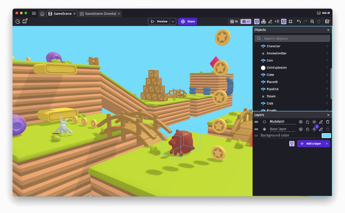 Скриншот с сайта разработчика GDevelop