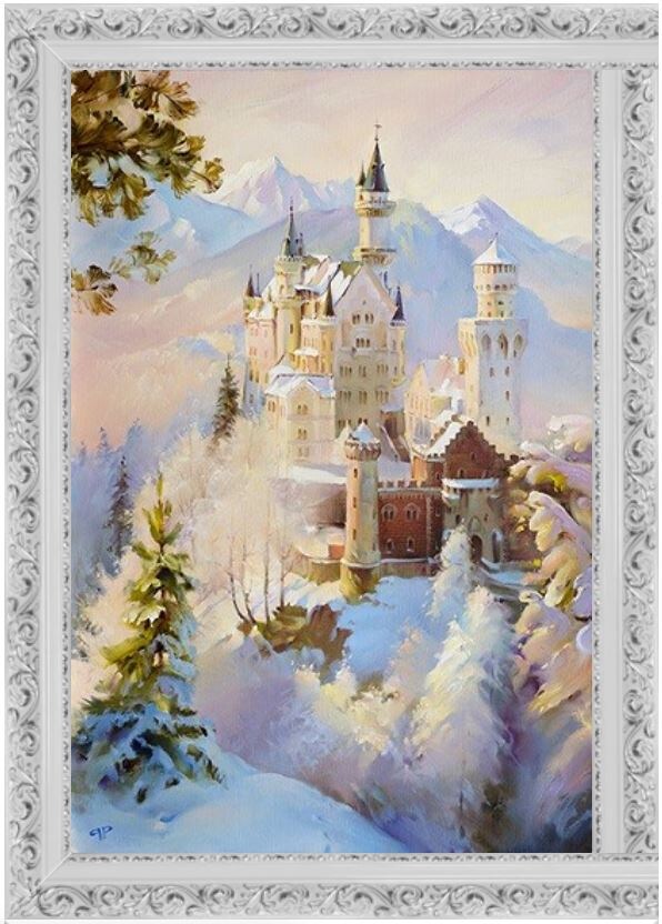 Картина с изображением «Заснеженного Замка в Альпах» — идеальное воплощение чистоты, красоты, мощи и богатства. Такой сюжет идеально подойдёт для холла, прихожей и гостиной.