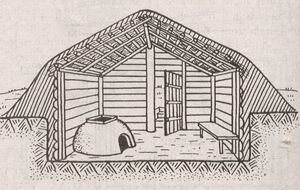 Полуземлянка. Иллюстрация и з книги М.Семёновой "Мы-славяне" 