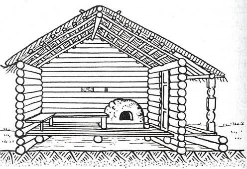 Наземное жилище.Иллюстрация и з книги М.Семёновой "Мы-славяне" 