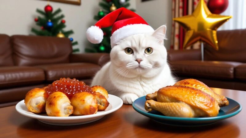     Кот за новогодним столом Нейросети