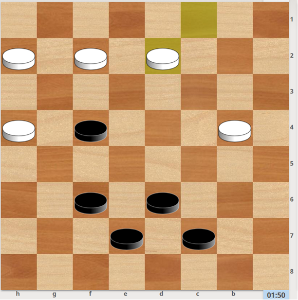 1… c7-b6 2. b4-a5 f4-g3 3. h2xf4 f6-e5  0-2 