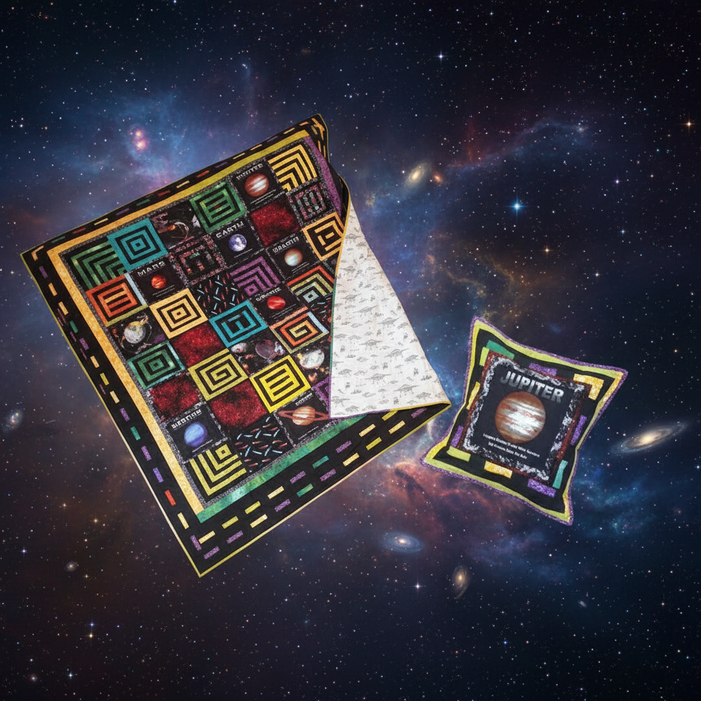 Проекты Л. Шабович: Лоскутное одеяло "Знаки Космоса" и подушка с космической символикой