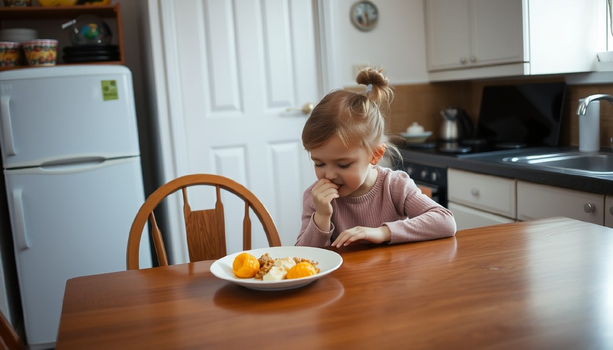 Избирательный ребёнок за столом. Генерация ИИ.