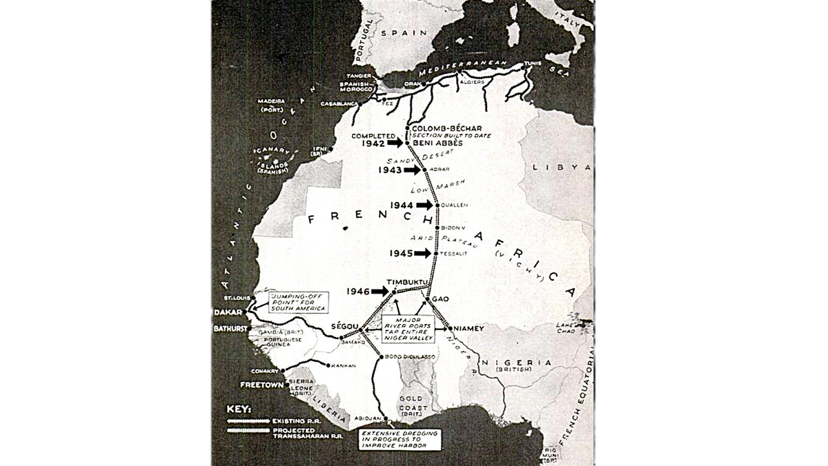 Карта завершенных и запланированных участков железной дороги. Изображение периода 1940–1942 гг.