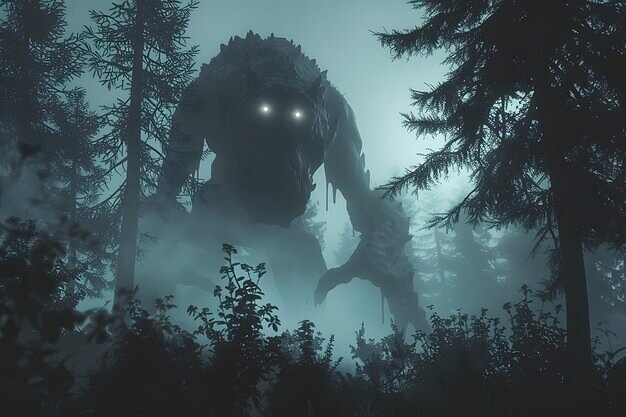 Из-за дерева на него смотрели зелёные глаза лешего