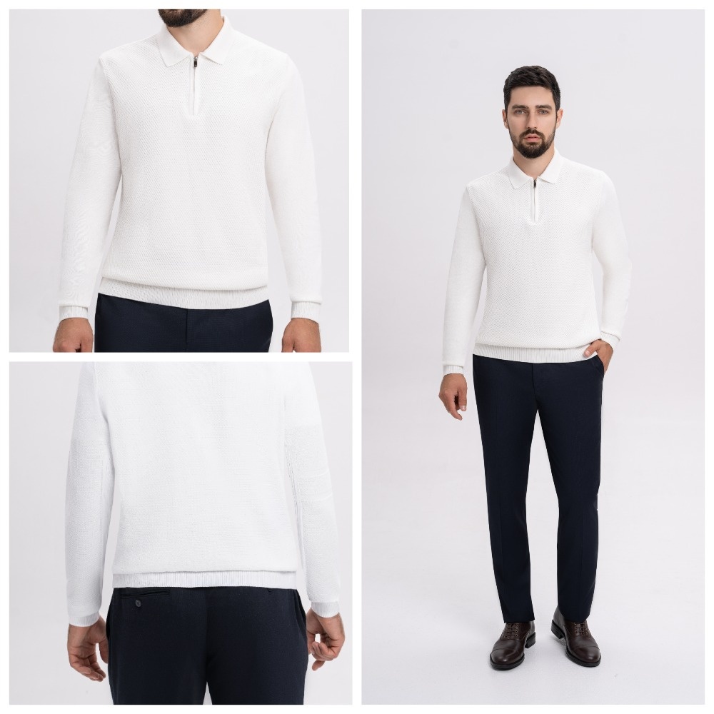 Джемпер на замке в нежно белом оттенке смотрится свежо и актуально в зимнем сезоне 