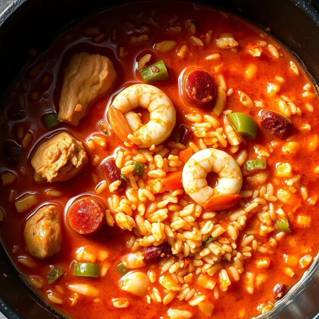 Джамбалая с курицей и креветками