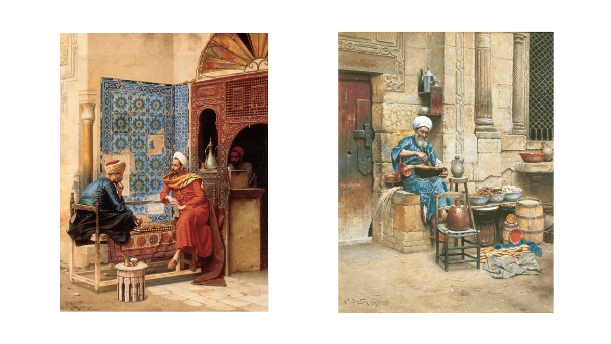 Слева "Игра в шахматы", справа "Продавец щербета в Каире"