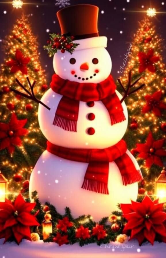 снеговик у елки