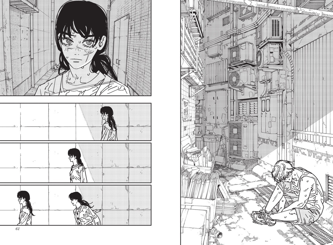 Разворот из манги Тацуки Фудзимото «Человек-бензопила 14. Книга 19. Привычная картина» (перевод Сергея Литвиненко) © ООО «Издательство АЗБУКА»