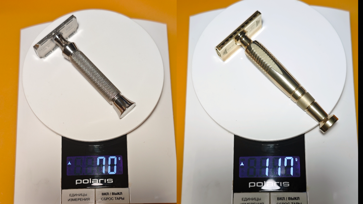 Слева Lupo 95 (Волк) с титановой ручкой Laton, справа бронзовая Афина.