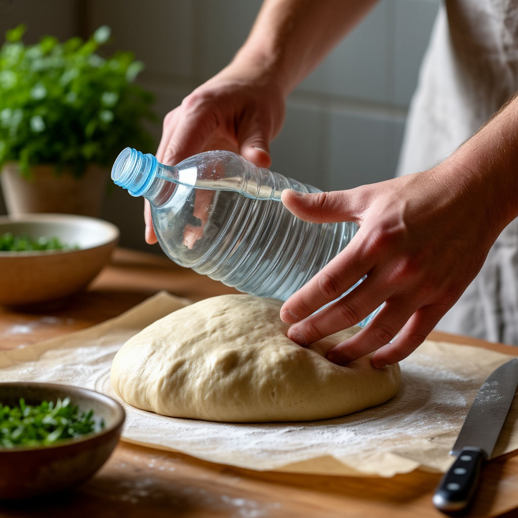 «Скалка — не обязательна. Бутылка с водой — идеальный вес. Главное — поворачивать каждые 30 секунд. И не пересушить края»