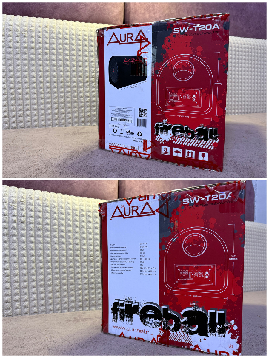 Явно производитель особое внимание уделил не только сабвуферу, но и упаковке : красочная, привлекает внимание, указаны технические характеристики и размеры корпуса сабвуфера
