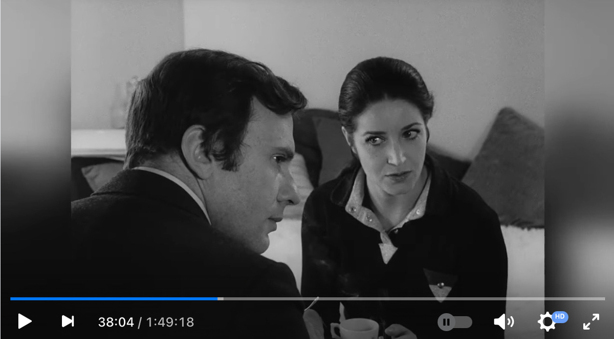 Жан-Луи Трентиньян (Жан-Луи) и Франсуаза Фабиан (Мод). Кадр из фильма.