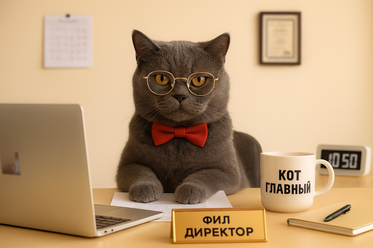 Иллюстрация создана автором с помощью нейросети специально для статьи.
"Пушистый специалист по персоналу контролирует удаленную работу хозяйки: следит за графиком перерывов, мотивирует к отдыху и обеспечивает психологический комфорт в домашнем офисе"