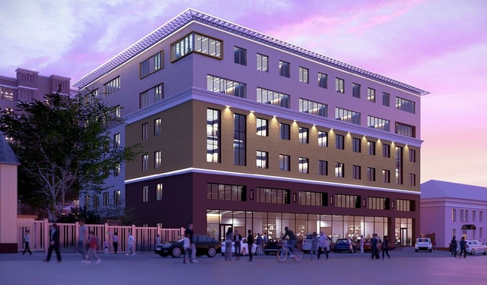    Визуализация проекта надстройки здания на пр. Социалистическом, 24 (вариант №3). Источник: "М-Арт"