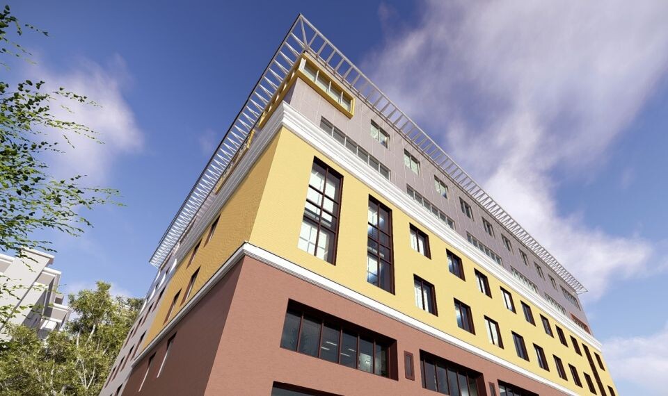    Визуализация проекта надстройки здания на пр. Социалистическом, 24 (вариант №3). Источник: "М-Арт"