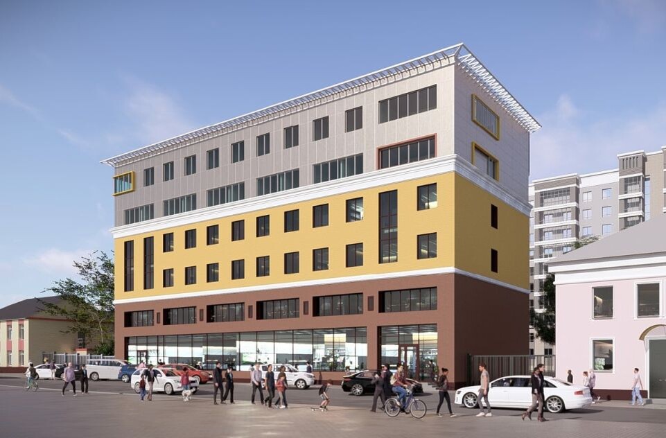    Визуализация проекта надстройки здания на пр. Социалистическом, 24 (вариант №3). Источник: "М-Арт"