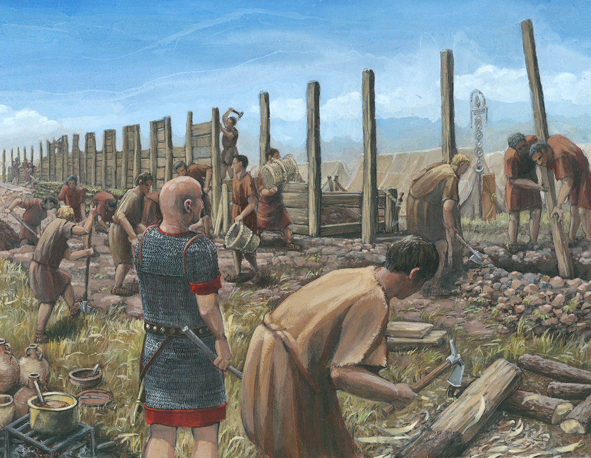Римские легионеры строят укрепленный лагерь.

Art by Joe Rohrer