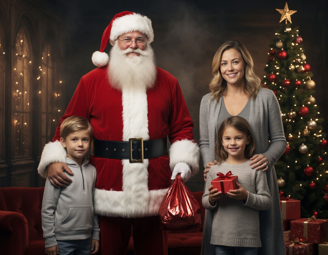 Пропавший Дед Мороз. Родители устроили для детей сюрприз: пригласили аниматора в костюме Деда Мороза. Но в 22:00 артист позвонил и сказал, что застрял в пробке. Папа, в панике, натянул старый костюм Санты, бороду из ваты и попытался спасти праздник. *Картинка создана с помощью ИИ*