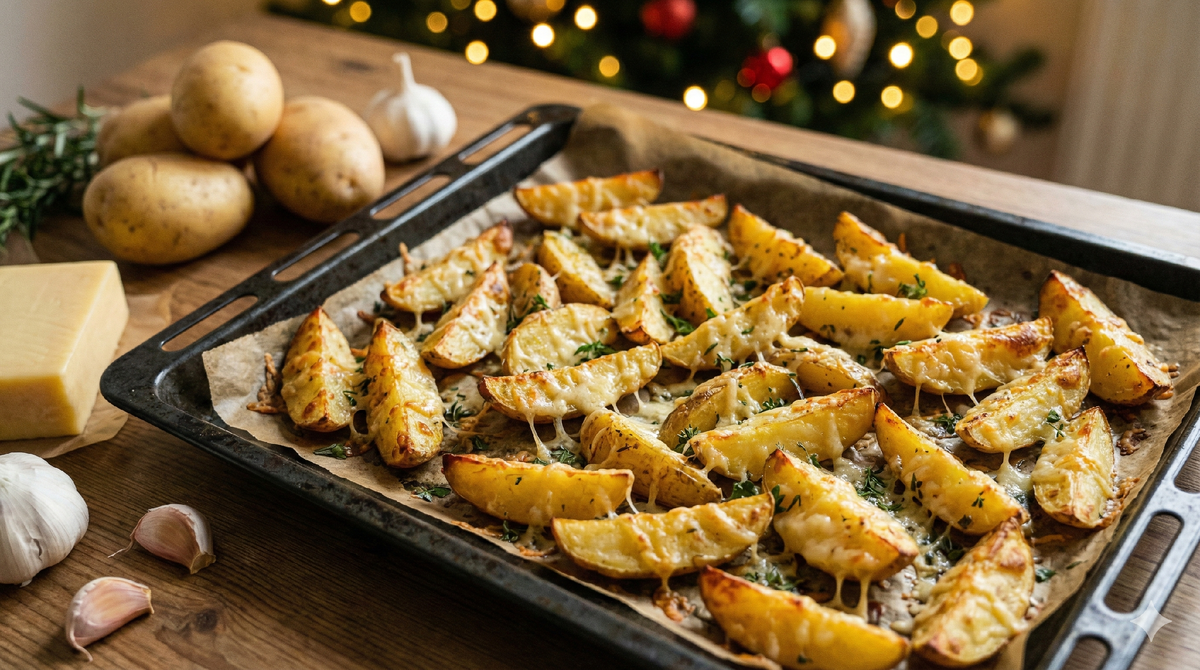 Запечённый картофель «по‑праздничному» с сыром и чесноком