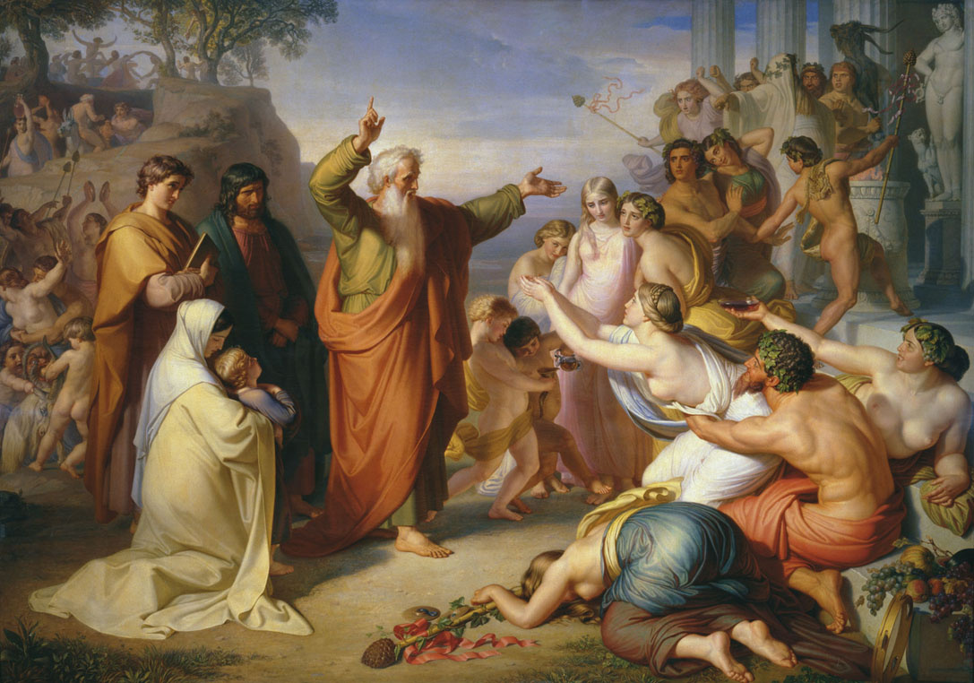 Апостол Иоанн Богослов, проповедующий на острове Патмос во время вакханалий