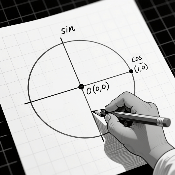 Всё гениальное просто. Окружность с центром в начале координат и радиусом, равным единице. Её-то и называют единичной. Это наша сцена, на которой разыгрывается весь спектакль.