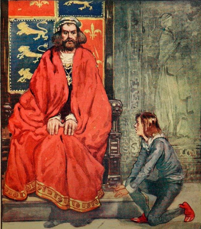 Слуга сообщает Генриху I о гибели наследника. Иллюстрация из учебника по истории Англии для детей, 1906 год