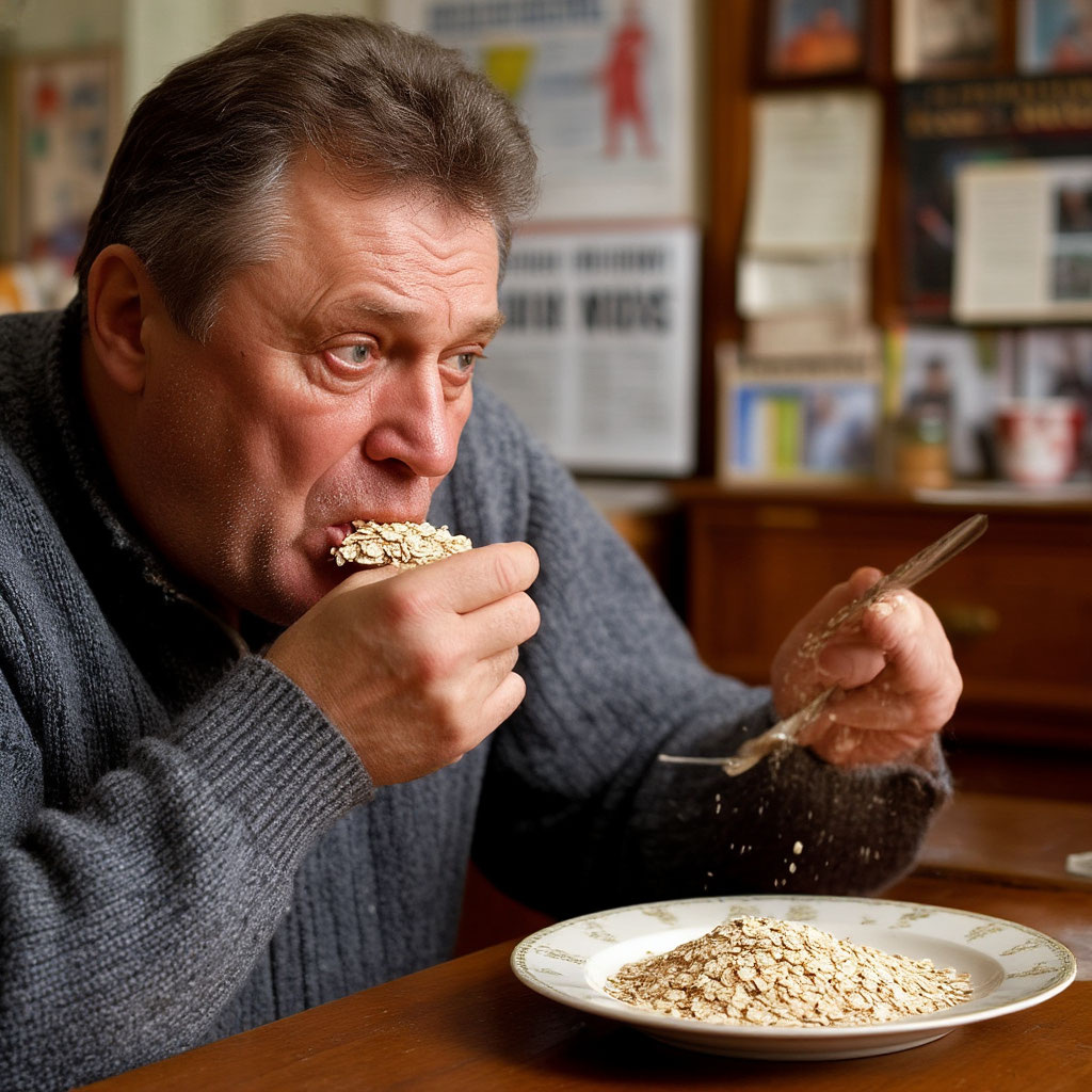 Четверть века рядом с человеком,  жевал утром овсянку с таким звуком, словно перемалывал гравий челюстями доисторического ящера. 