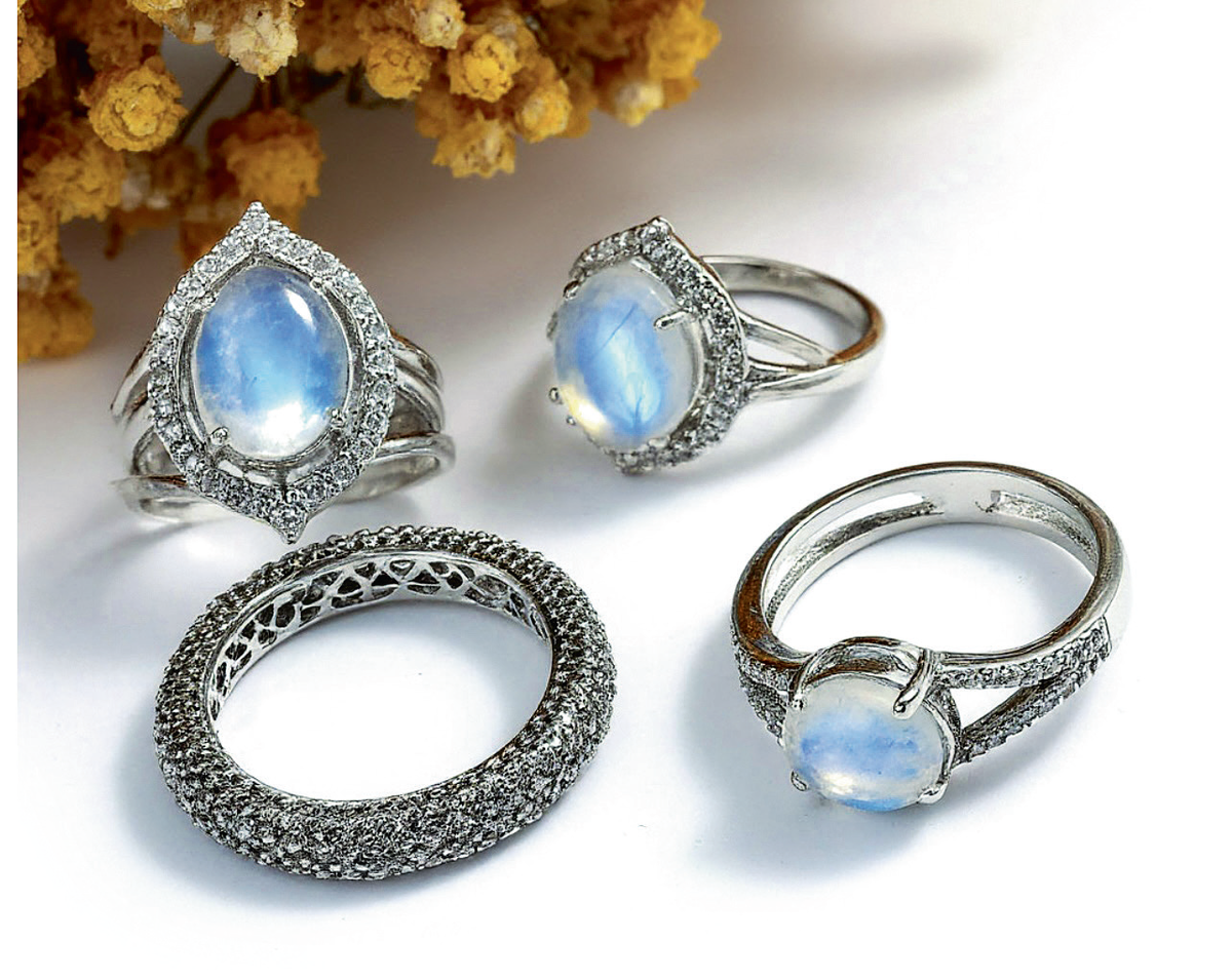 Кольца с лунным камнем, серебро