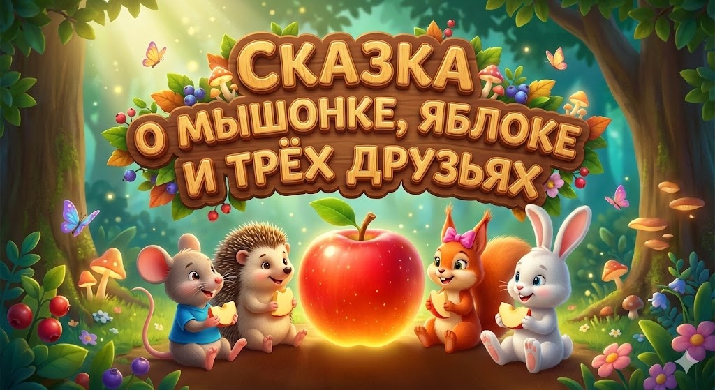 🍎 Сказка о мышонке Пике: Почему делиться — это вкусно?

Жил-был в лесу маленький мышонок Пик. Однажды он нашел настоящее сокровище — огромное, красное и очень сочное яблоко! 🍎 «Съем его сам!» — решил Пик и покатил добычу к своей норке, отказывая в кусочке и доброму Ёжику, и пушистой Белочке, и ушастому Зайке.

Но вот незадача: яблоко перед ним, а радости... нет. Оказывается, даже самое сладкое яблоко становится безвкусным, если его не с кем разделить. 😔

В этой доброй сказке малыши узнают:
✨ Почему «самому» — это часто скучно, а «вместе» — это всегда праздник.
✨ Как Пик нашел в себе смелость признать ошибку и позвать друзей обратно.
✨ Главный секрет лесной полянки: радость умножается, когда ее делишь на всех!

Простая, но очень важная история для формирования эмоционального интеллекта у самых маленьких. Помогите ребенку понять, что дружба — ценнее любого самого большого яблока.