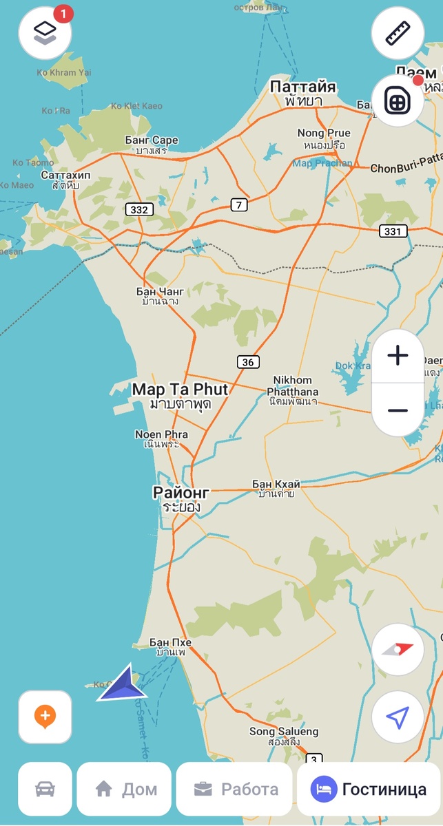 Остров Ко Самет на карте - южнее Паттайи в Сиамском заливе. Южнее остров Ко Чанг. А ещё южнее - остров Фукуок, Вьетнам.