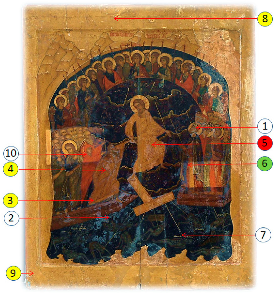 Карта отбора проб с иконы «Сошествие во ад». 