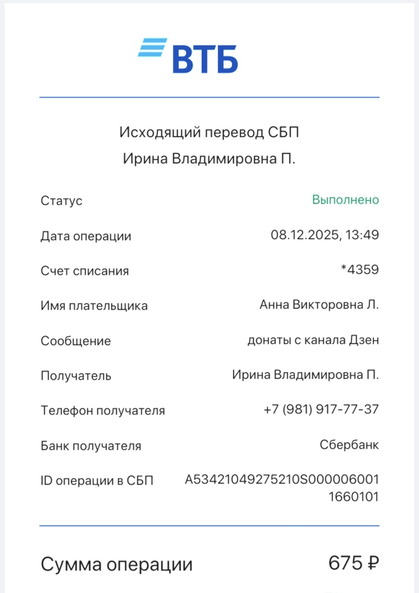 Чек о переводе на карту приюта (с учетом комиссии площадки 10%)